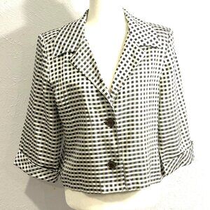 Gray/White Checked 3-Button Short Blazer Jacket, Size Medium, by Sweet
